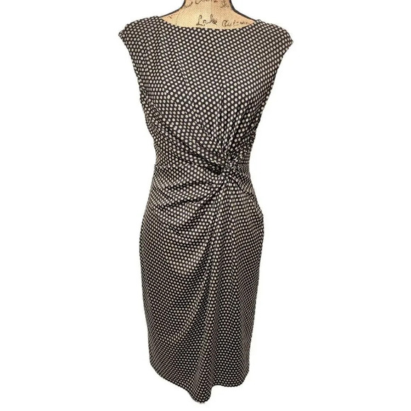 Evan Picone Black Label Women's Polka Dot Twist Bodycon Midi Dress Size 6 Black - Picture 1 of 13